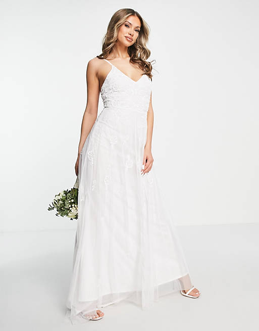 Beauut Bridal cami embellished maxi dress with train in white 