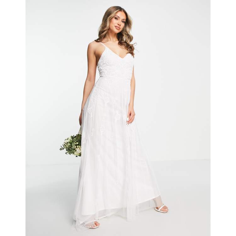 Beauut Bridal cami embellished maxi dress with train in white