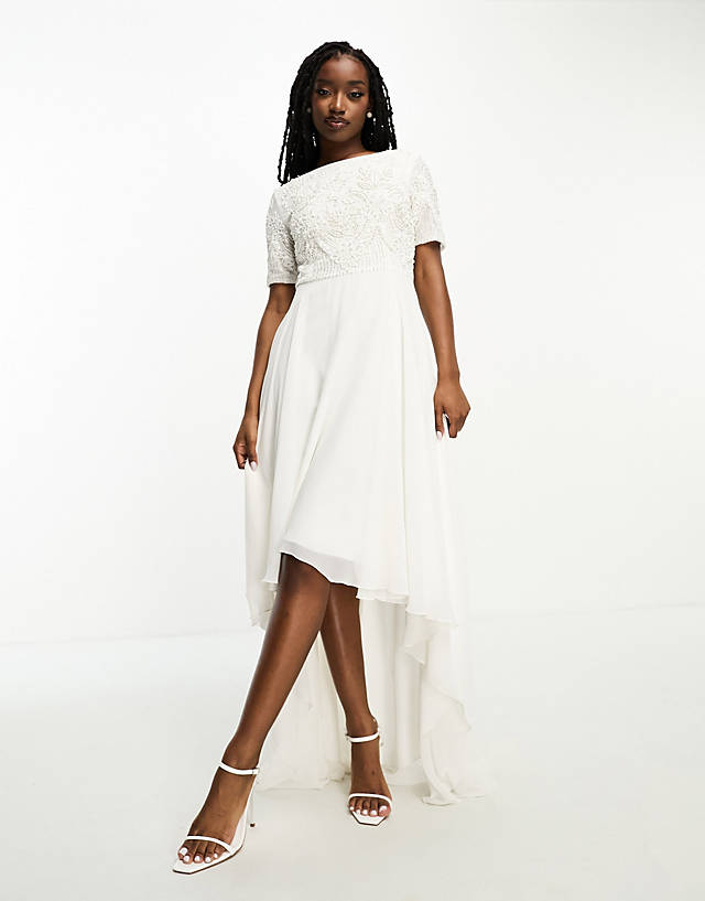 Beauut - bridal embellished 2 in 1 dress with high low hem in ivory