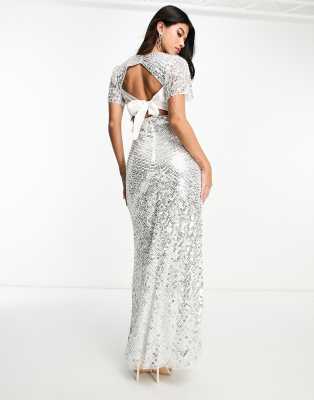 beauut bridal embellished maxi dress in ivory With Bow Back Cream And Silver-white cf_s_15--s-m