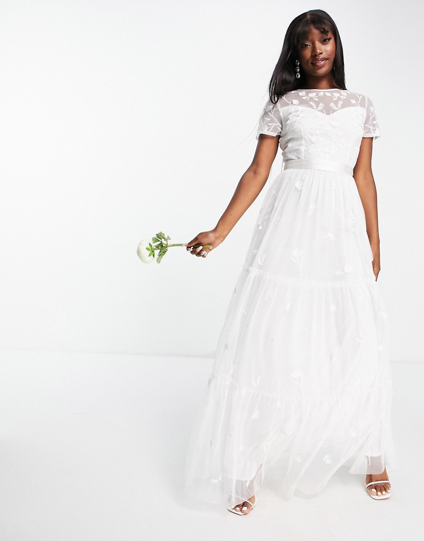 Beauut Bridal embroided maxi dress with tulle skirt in ivory-White