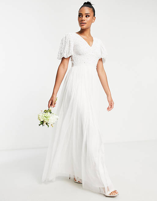 Beauut Bridal emellished bodice maxi dress with flutter sleeve and ...