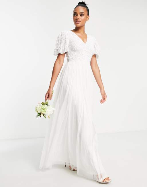 asos flutter sleeve wedding dress