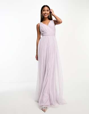 Beauut Bridal maxi dress in tulle with bow back in lilac - ASOS Price Checker