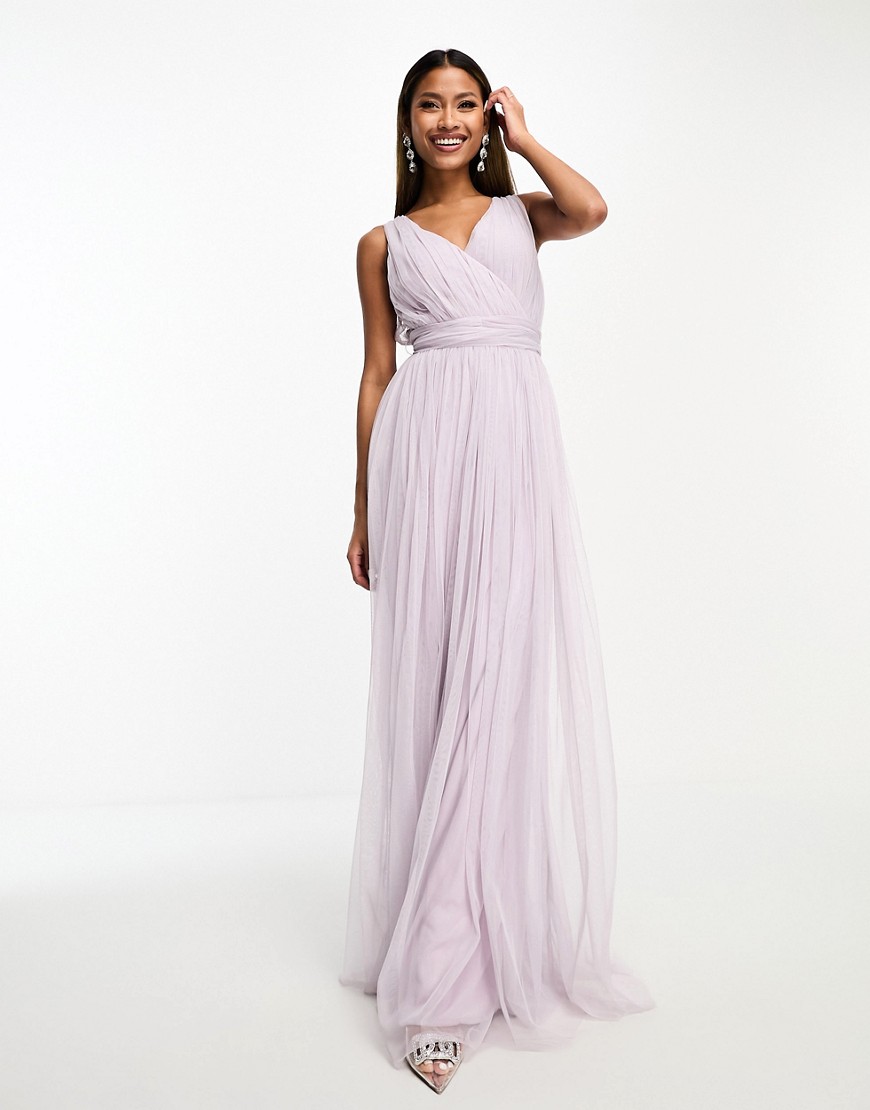 Beauut Bridal Maxi Dress In Tulle With Bow Back In Lilac-purple