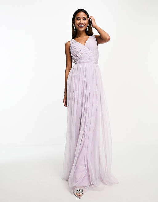 Beauut Bridal maxi dress in tulle with bow back in lilac | ASOS