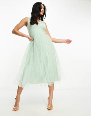 Bridal midi tulle dress in Sage-Green