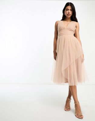 Beauut Bridal Midi Tulle Dress In Taupe Brown