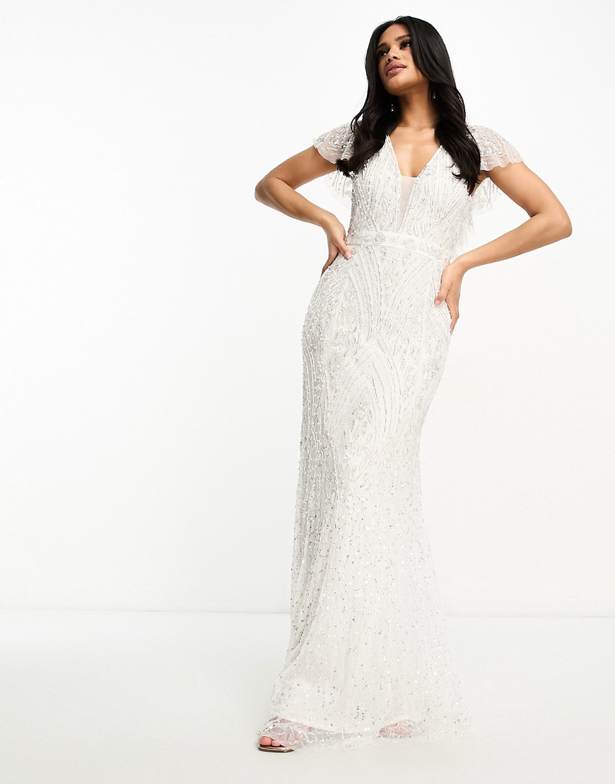 Beauut Bridal statement embellished maxi dress in cream-White