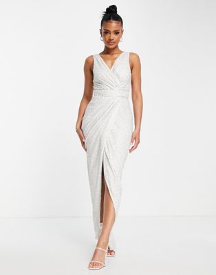 Beauut Bridal wrap maxi dress in white with irridescent embellishment