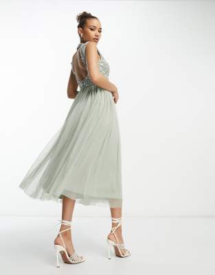 Beauut Bridesmaid 2 in 1 embellished maxi dress with full tulle skirt in  sage