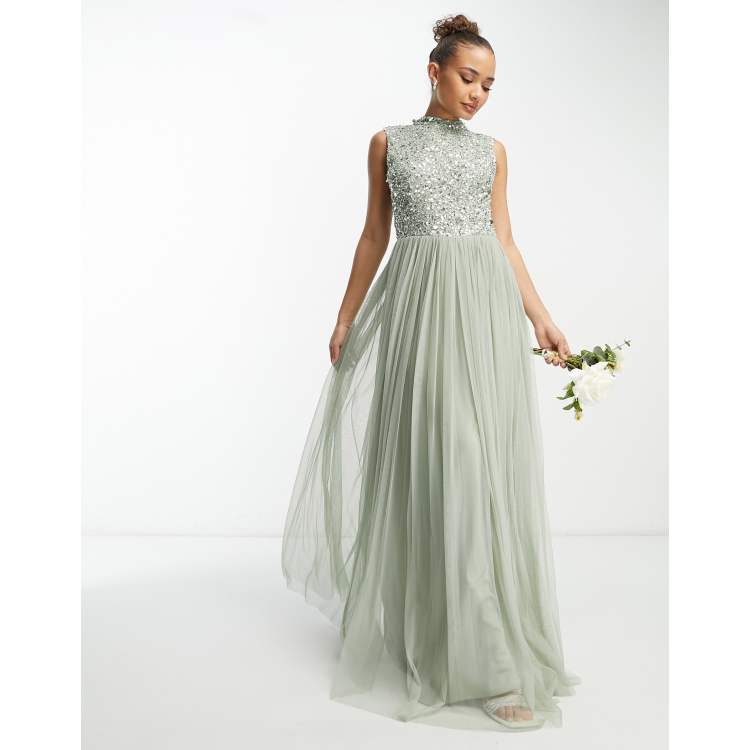 Beauut Bridesmaid 2 in 1 embellished maxi dress with full tulle skirt in  sage