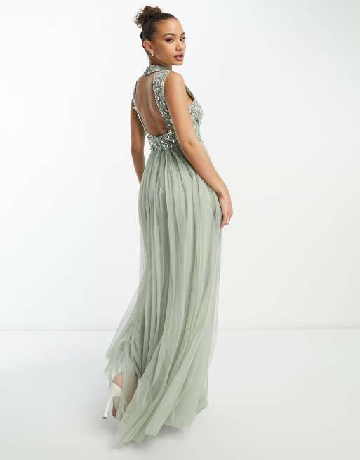 Beauut Bridesmaid 2 in 1 embellished maxi dress with full tulle skirt in  sage