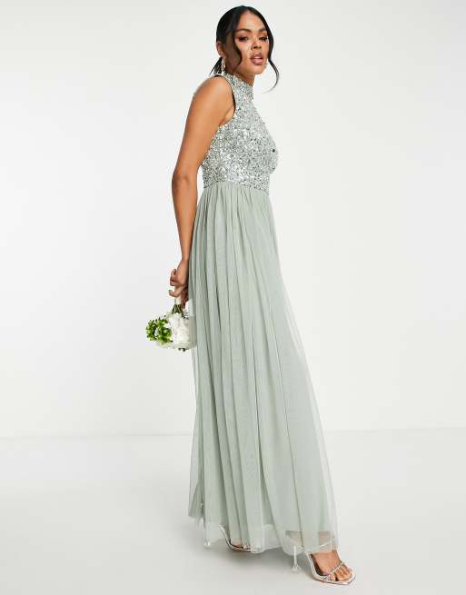 Beauut Bridesmaid 2 in 1 embellished maxi dress with full tulle skirt in  sage