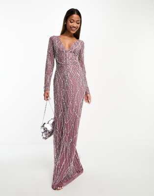 Beauut Bridesmaid all-over embellished maxi dress in mauve-Pink