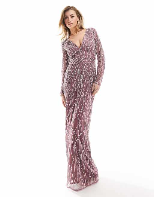 Beauut Bridesmaid all over embellished maxi dress in mauve