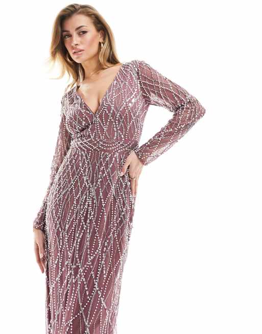 Beauut Bridesmaid all over embellished maxi dress in mauve, 2 of 4