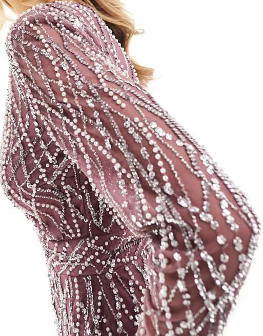 Beauut Bridesmaid all over embellished maxi dress in mauve, 3 of 4
