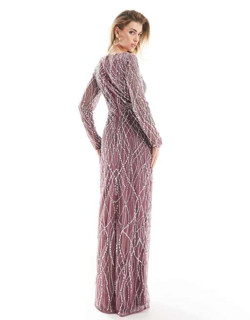Beauut Bridesmaid all over embellished maxi dress in mauve, 4 of 4