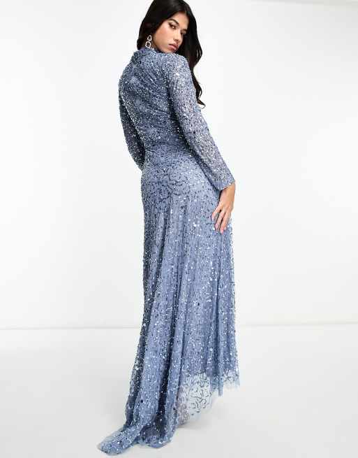 Beauut Bridesmaid all over embellished modest maxi dress in dark blue, 2 of 4