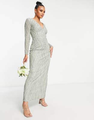 Beauut Bridesmaid Allover Embellished Maxi Dress In Light Sage-green |  ModeSens