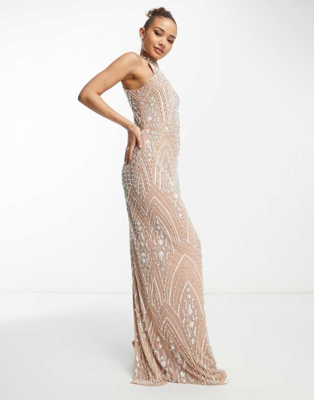 Beauut Bridesmaid allover embellished maxi dress in taupe