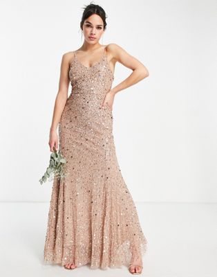 Beauut Bridesmaid allover embellished maxi dress with cami straps in mink