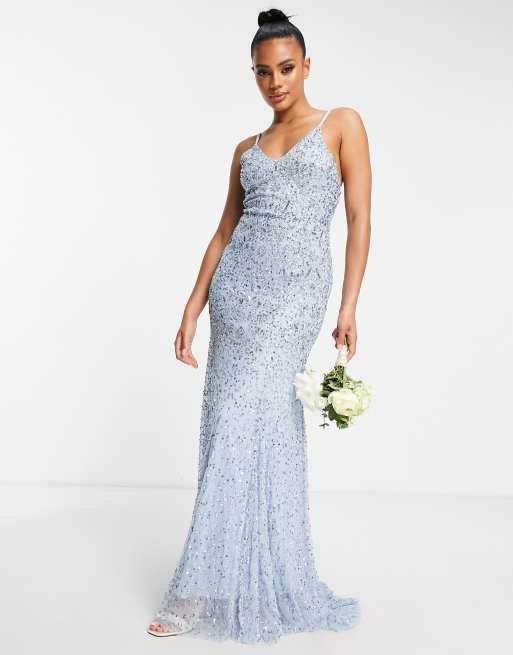 Light blue maxi outlet bridesmaid dress