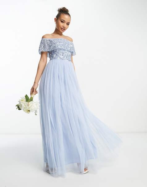 Beauut Bridesmaid bardot embellished maxi dress in light blue - view 1