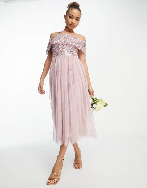 TFNC Maternity Bridesmaid chiffon v front midi dress with pleated