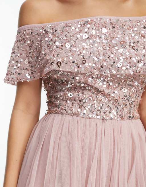 Rose gold bardot clearance dress