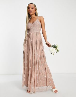 Beauut Bridesmaid delicate embellished maxi dress with tulle skirt in taupe
