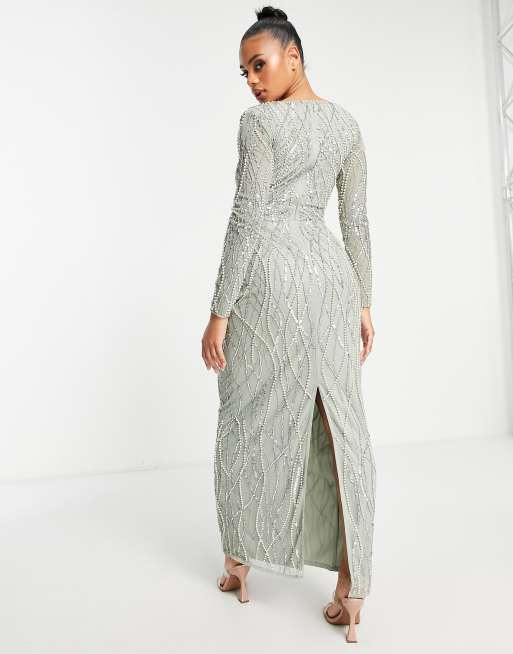 Beauut – Bridesmaid – Durchgängig verziertes Maxi-Brautjungfernkleid in hellem Salbeigrün , 2 von 4