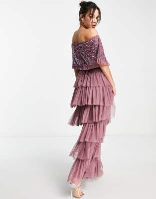 mauve bardot dress