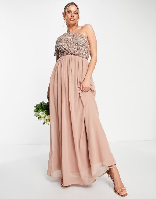 Beauut Bridesmaid embellished bodice one shoulder maxi dress in taupe ASOS