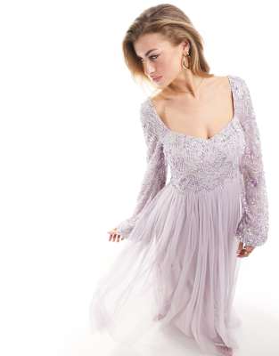 Beauut Bridesmaid embellished long sleeve maxi dress in lilac | ASOS