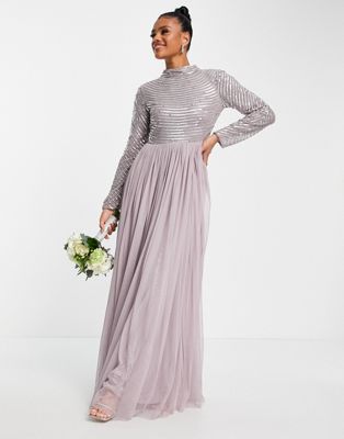 Beauut Bridesmaid embellished maxi dress in silver and pink