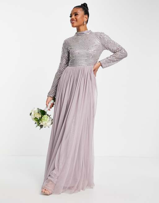 Long sleeve 2025 silver bridesmaid dresses