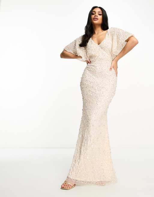 Beauut Bridesmaid embellished maxi dress with flutter sleeve in