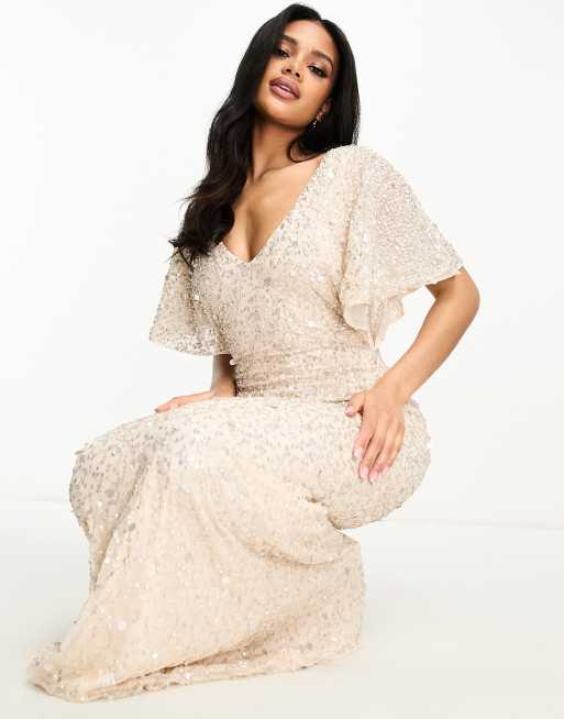 Champagne sequin clearance embellished maxi dress