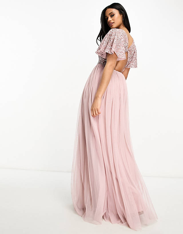 Beauut - bridesmaid embellished maxi dress with open back detail in frosted pink