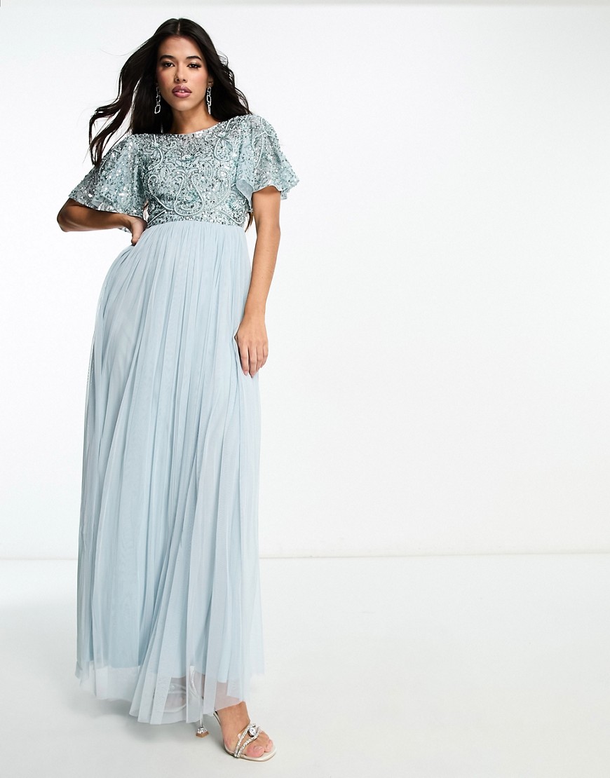 Shop Beauut Bridesmaid Embellished Maxi Dress With Open Back Detail In Ice Blue