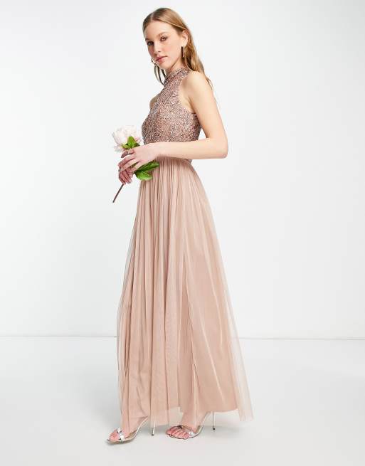 Beauut Bridesmaid embellished maxi dress with tulle skirt in mink