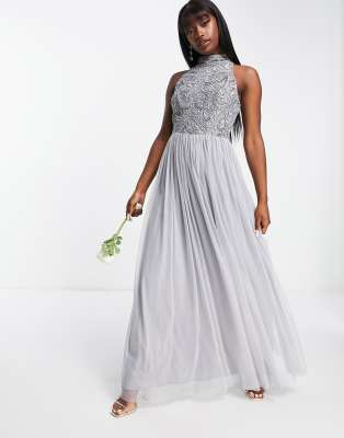 grey embellished bridesmaid dress