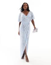 ASOS DESIGN maxi dress with blouson sleeve and delicate floral  embellishment