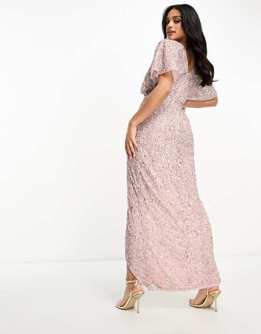 Beauut Bridesmaid embellished maxi wrap dress in frosted pink, 2 of 4