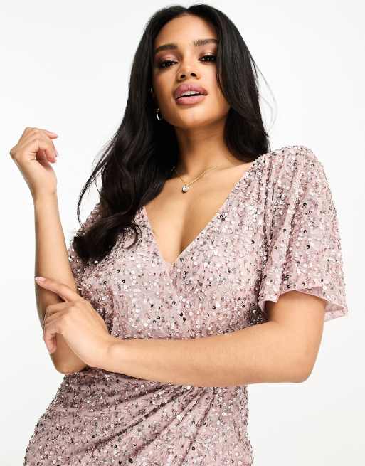 Beauut Bridesmaid embellished maxi wrap dress in frosted pink, 3 of 4
