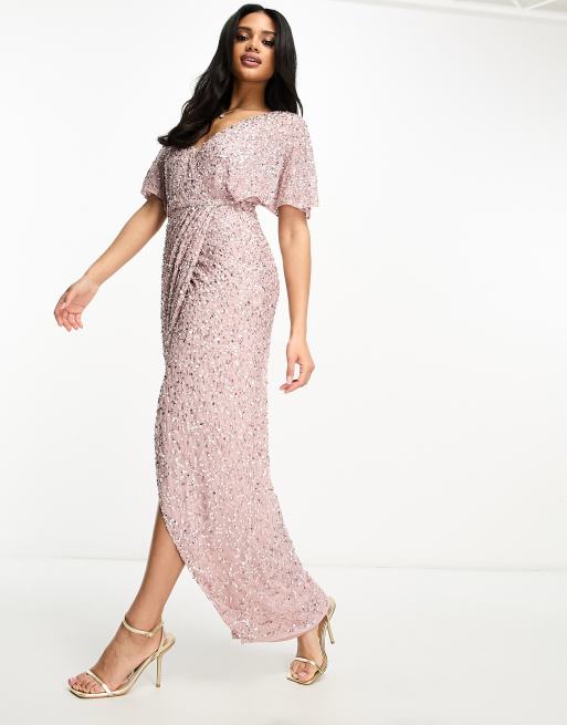 Beauut Bridesmaid embellished maxi wrap dress in frosted pink, 4 of 4
