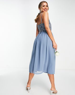midi blue bridesmaid dress