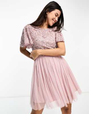 Beauut Tall Bridesmaid Embellished Mini Dress With Open Back Detail In Frosted Pink